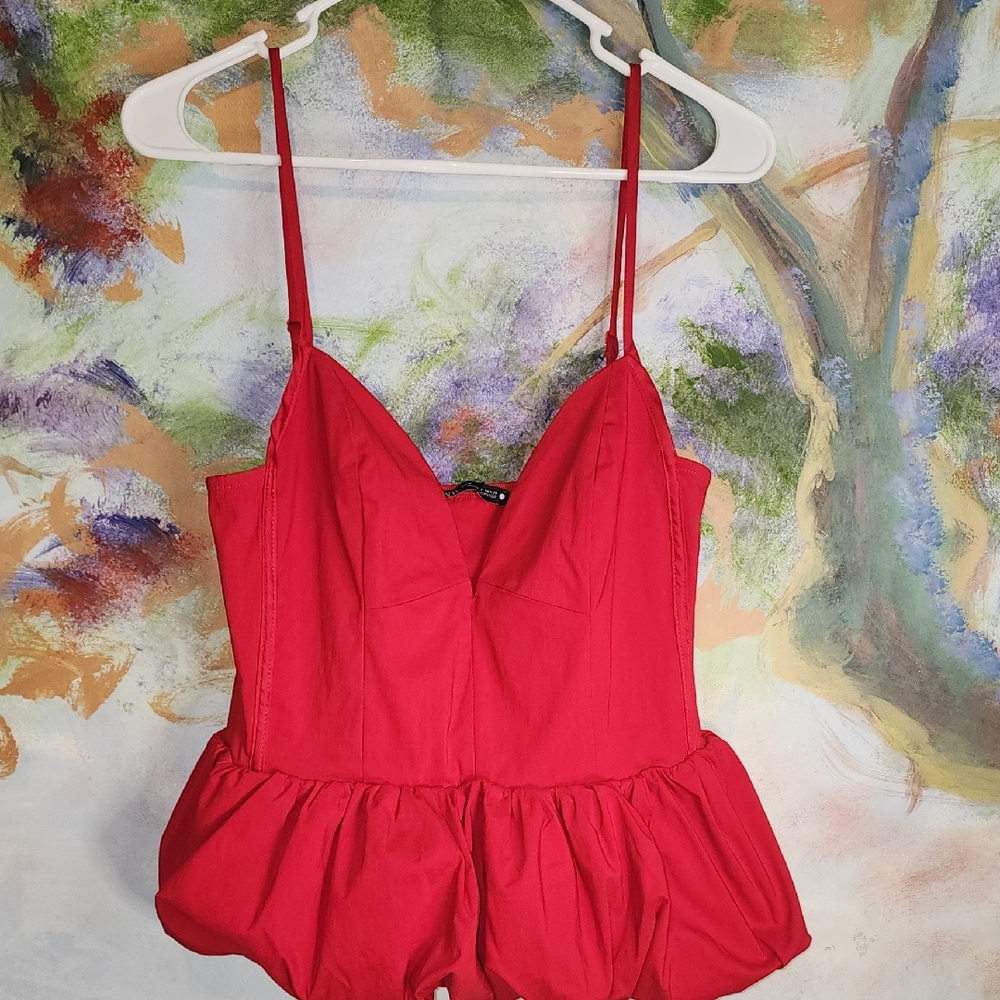 Zara Vibrant Red Peplum Tank Top